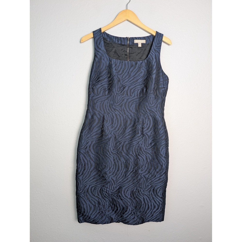 Banana Republic Dress Womens 12 Blue Knee Length Sheath Animal Print Jacquard